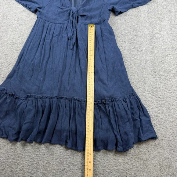 Altar'd State Navy Blue Tie Front Flutter Sleeve Ruffle Mini Dress Womens Medium - Picture 8 of 8